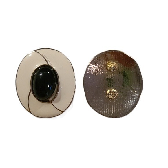 Vintage Statement Black/White Earrings - Picture 2 of 2